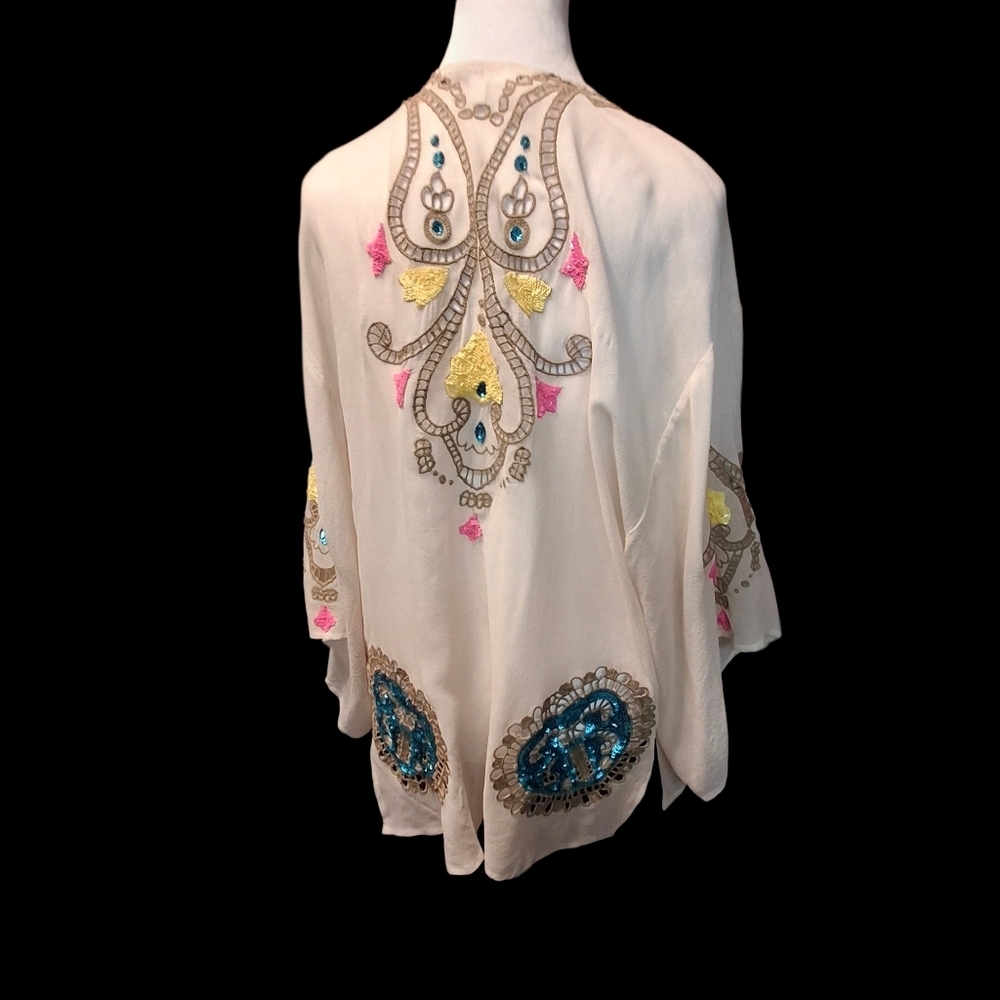 Tracy Reese Silk Embellished Open-front Sleeve Kimono Blouse Women Size X-Small - Picture 3 of 16